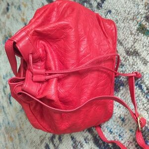 Gorgeous Red Leather Vintage Etra Bucket Handbag